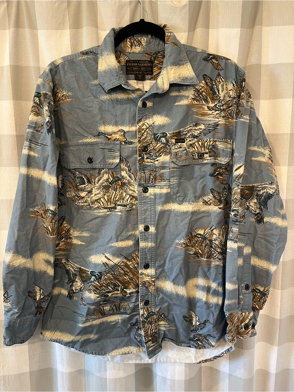 Filson Blue Printed Duck-Scene Button-Front Shirt